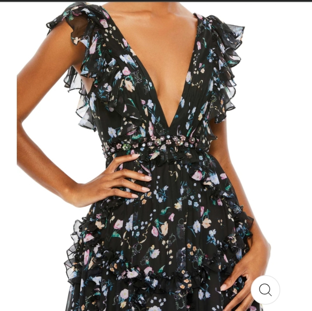 Black mac duggal flower v neck dress ruffle - Picture 3 of 4